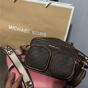 Michael Kors Brown and Gold Crossbody Bag